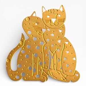 Vintage Mid Century Modern Cat Couple Brooch Snuggling Abstract Cutout‎ Pin